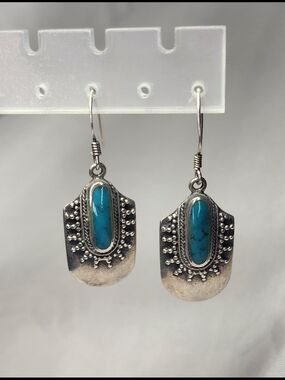 Sterling Silver Turquoise Drop Earrings - Blue